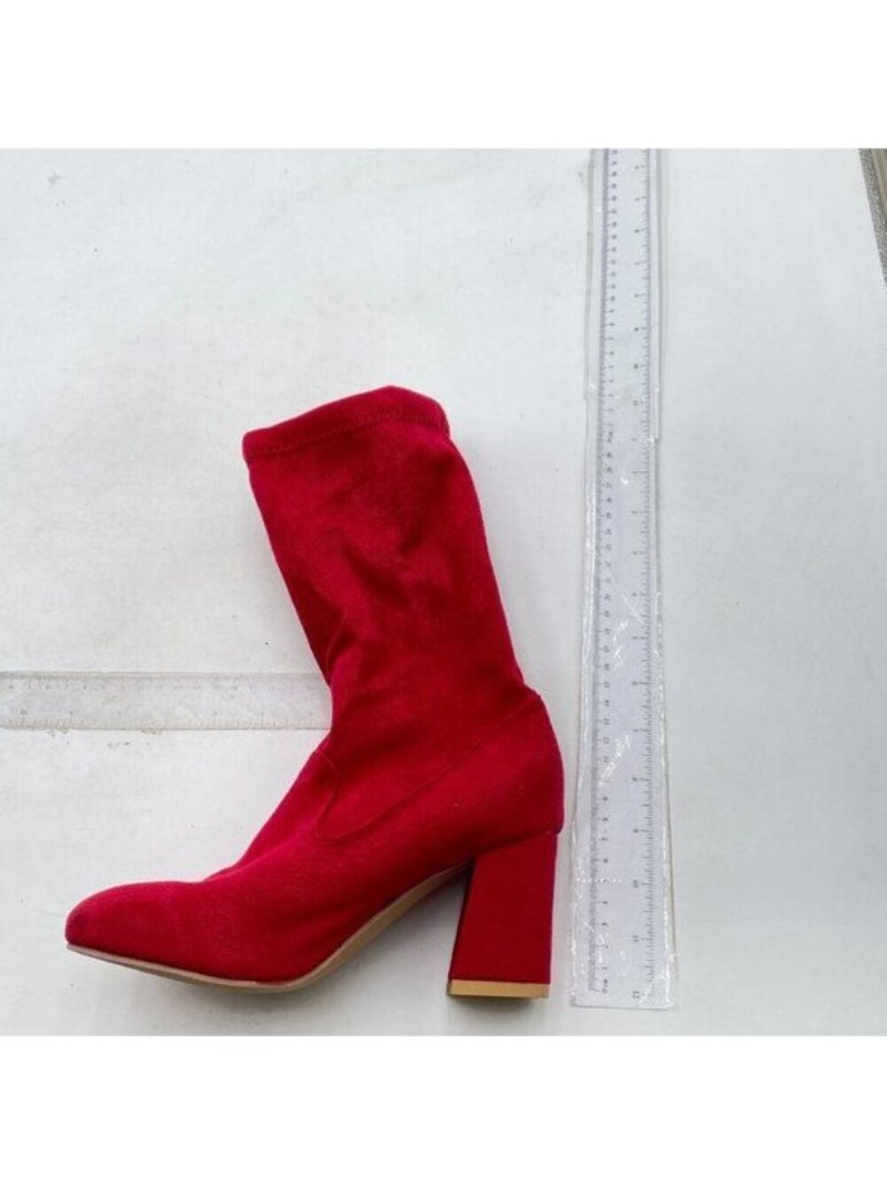 Round Toe Chunky Heels Knee High Boots for Women Red